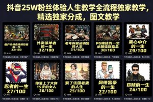 抖音25W粉丝体验人生教学全流程独家教学，精选独家分成，图文教学-聚富社