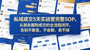 私域成交5天实战营完整SOP，从朋友圈到成交的全流程闭环，告别不敢发、不会聊、卖不掉-聚富社