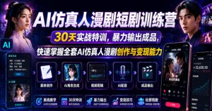 AI仿真人漫剧短剧训练营,30天实战特训,暴力输出成品,快速掌握全套AI仿真人漫剧创作与变现能力-聚富社