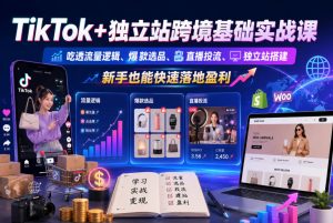 TikTok+独立站跨境基础实战课,吃透流量逻辑、爆款选品、直播投流与独立站搭建,新手也能快速落地盈利-聚富社