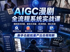 AIGC漫剧全流程系统实战课,爆款剧本挖掘、番茄文改编、高清修复、镜头衔接,新手也能批量产出合规短剧-聚富社