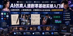 AI仿真人漫剧零基础实操入门课,从剧本创作、人物场景设定、分镜脚本到AI成片配音剪辑,全流程手把手教学-聚富社