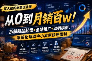 某大佬的电商创业圈从0到月销百W!拆解新品起盘+全站推广+动销模型,系统化帮助中小卖家快速盈利-聚富社