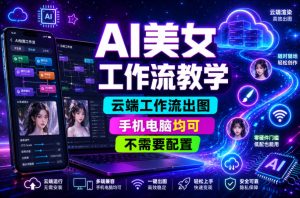 AI美女工作流教学,云端工作流出图,手机电脑均可,不需要配置,快速起号涨粉-聚富社