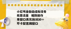 小红书全自动虚拟任务,矩阵操作无需流量,单窗口20+真实收益,不卡配置和窗口【揭秘】-聚富社