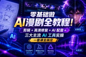零基础做AI漫剧全教程!剪辑+高清修复+AI配音+三大主流AI工具实操,一套课全搞定-聚富社