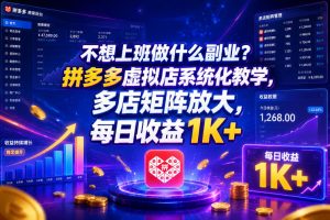 不想上班做什么副业?拼多多虚拟店系统化教学,多店矩阵放大,每日收益1K+【揭秘】-聚富社