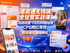 速卖通无线端全运营实战课,活动设置・FEED内容运营・CPS网红带货,抓无线流量提转化-聚富社