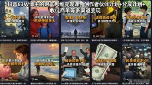 抖音63W博主的财富思维变现课,创作者伙伴计划+分成计划+收徒商单等多渠道变现-聚富社