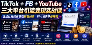TikTok+FB+YouTube三大平台引流变现实战课,通过社交媒体获取销售线索,别人填表单你賺钱【原创双语字幕】-聚富社