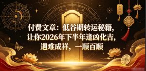 付费文章：低谷期转运秘籍，让你2026年下半年逢凶化吉，遇难成祥，一顺百顺-聚富社