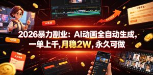 2026暴力副业：AI动画全自动生成，一单上千，月稳2W，永久可做【揭秘】-聚富社