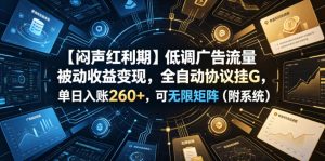 【闷声红利期】低调广告流量被动收益变现，全自动协议挂G，单日入账260+，可无限矩阵（附系统）【揭秘】-聚富社
