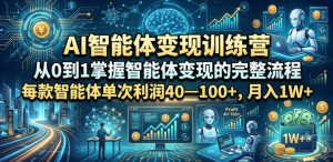 AI智能体变现训练营，从0到1掌握智能体变现的完整流程，每款智能体单次利润40—100+，月入1W+-聚富社