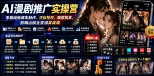 AI漫剧推广实操营|零基础低成本制作、正版授权、爆款剧本、剪辑运镜全变现实战课-聚富社