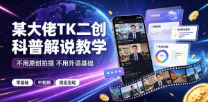 某大佬TK二创科普解说教学,不用原创拍摄不用外语基础,零基础做TikTok中视频稳定变现-聚富社
