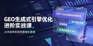 GEO生成式引擎优化进阶实战课｜EEAT+DSS双驱动内容体系、用户模型搭建、数据复盘、全域流量增长闭环落地教程-聚富社