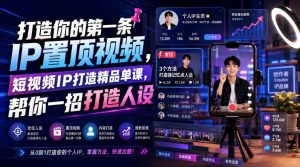 打造你的第一条IP置顶视频，短视频IP打造精品单课，帮你一招打造人设-聚富社