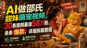 AI做邵氏甜妹萌宠视频,30条视频暴涨58万粉,条条爆款,详细拆解教程-聚富社