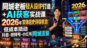 同城老板轻人设IP打造+AI获客实战课,2026年实体店史诗级机会,低成本撬动抖音-视频号-小红书同城流量-聚富社