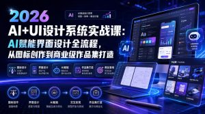 2026 AI+UI设计系统实战课:AI赋能界面设计全流程,从图标创作到商业级作品集打造-聚富社