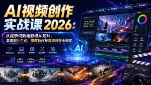 AI视频创作实战课2026:从提示词到电影级AI短片,掌握图片生成、视频制作与高级特效全流程-聚富社
