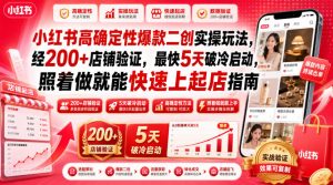小红书高确定性爆款二创实操玩法,经200+店铺验证,最快5天破冷启动,照着做就能快速上起店指南-聚富社