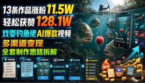 13条作品涨粉11.5W,轻松获赞128.1W,戏耍钓鱼佬AI爆款视频,多渠道变现,全套制作思路拆解-聚富社