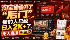 淘宝偷偷开了“后门”,懂的人已经日入2K+了,无人直播无违规,一台电脑=一家24小时营业的线上门店【揭秘】-聚富社
