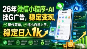26年微信小程序+AI挂G广告,稳定变现,操作简单,纯小白易上手,稳定日入1k【揭秘】-聚富社