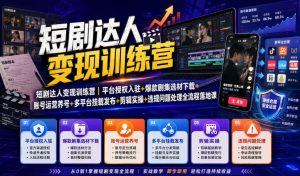 短剧达人变现训练营｜平台授权入驻+爆款剧集选材下载+账号运营养号+多平台挂载发布+剪辑实操+违规问题处理全流程落地课-聚富社