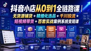 抖音小店从0到1全链路课｜无货源铺货+精细化选品+千川投流+短视频带货+百套实战案例系统变现课（2026年7月更新）-聚富社