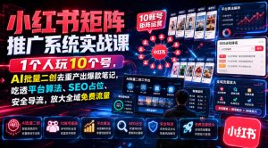 小红书矩阵推广系统实战课｜1个人玩10个号，AI批量二创去重产出爆款笔记，吃透平台算法、SEO占位、安全导流，放大全域免费流量-聚富社