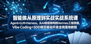 智能体从原理到实战系统课Agent=LLM+Harness，从AI底层架构到Hermes工程搭建，Vibe Coding+SDD规范驱动开发全栈落地教程-聚富社