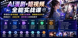 AI漫剧+短视频全能实战课｜零基础从账号搭建、AI图文生视频、漫剧剧本创作到剪辑成片、合规过审、版权登记全落地教学-聚富社
