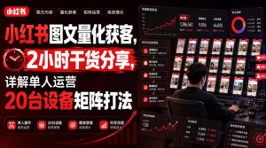 小红书图文量化获客，2小时干货分享，详解单人运营20台设备矩阵打法-聚富社