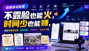 自媒体训练营，不露脸也能火，时间少也能賺，涵盖新媒体运营、账号涨粉、内容创作、变现方法等-聚富社
