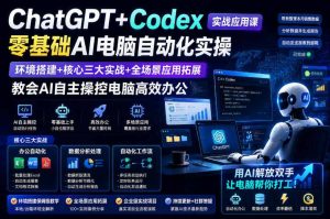 ChatGPT+Codex实战应用课｜零基础AI电脑自动化实操，环境搭建+核心三大实战+全场景应用拓展，教会AI自主操控电脑高效办公-聚富社