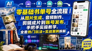零基础书单号全流程|从图片生成、音频制作、剪辑成片到账号发布,手把手实操教学,全套热门玩法+实战案例拆解-聚富社