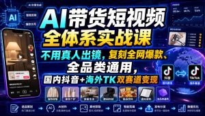 AI带货短视频全体系实战课,不用真人出镜,复刻全网爆款、全品类通用,国内抖音+海外TK双赛道变现-聚富社