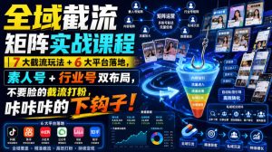 全域截流矩阵实战课程|7大截流玩法+6大平台落地,素人号+行业号双布局,不要脸的截流打粉,咔咔咔的下钩子!-聚富社