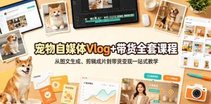宠物自媒体Vlog+带货全套课程|从图文生成、剪辑成片到带货变现一站式教学-聚富社