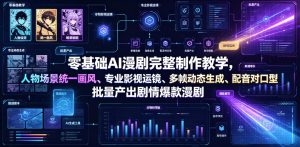 零基础AI漫剧完整制作教学，人物场景统一画风、专业影视运镜、多帧动态生成、配音对口型，批量产出剧情爆款漫剧-聚富社