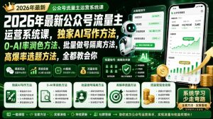 2026年最新公众号流量主运营系统课,独家AI写作方法,0-AI率润色方法、批量做号隔离方法、高爆率选题方法,全都教会你-聚富社