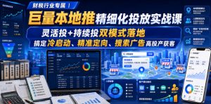 财税行业专属|巨量本地推精细化投放实战课,灵活投+持续投双模式落地,搞定冷启动、精准定向、搜索广告高投产获客-聚富社