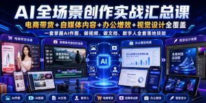 AI全场景创作实战汇总课｜电商带货+自媒体内容+办公增效+视觉设计全覆盖，一套掌握AI作图、做视频、做文档、数字人全套落地技能-聚富社