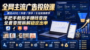 全网主流广告投放课，腾讯ADQ / 抖音 / 快手 / B 站实操教学，手把手教投手赚钱变现，全套变现拆解稳定出单-聚富社