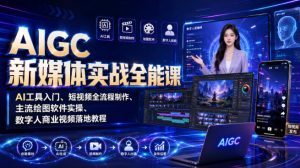 AIGC新媒体实战全能课|AI工具入门、短视频全流程制作、主流绘图软件实操、数字人商业视频落地教程-聚富社