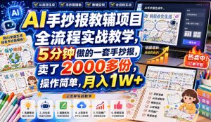 AI手抄报教辅项目全流程实战教学,5分钟做的一套手抄报,卖了2000多份,操作简单,月入1W+-聚富社