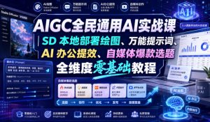 AIGC全民通用AI实战课｜SD本地部署绘图、万能提示词、AI办公提效、自媒体爆款选题全维度零基础教程-聚富社